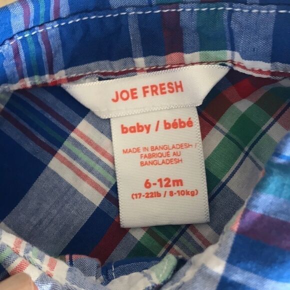 Joe Fresh Cotton Plaid Oxford Shirt 6-12 M - Picture 4 of 4
